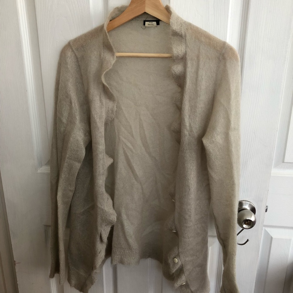 J Crew Tan Ruffled collar women’s cardigan Large